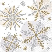 servetten sneeuwvlokken 25 x  25 cm goud/zilver 16 stuks
