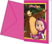 uitnodiging Masha and The Bear meisjes roze 12-delig