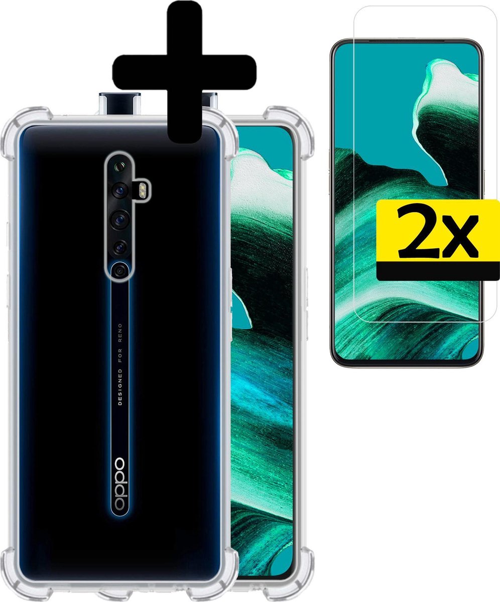 Hoesje - Met Screenprotector - 2 Stuks - Geschikt voor OPPO Reno 2 - Sterk & Shockproof - Siliconen Case - Back Cover - Telefoon Hoes - Shock Proof - Telefoonhoesjes - Transparant