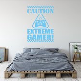 Muursticker Caution Extreme Gamer -  Lichtblauw -  65 x 90 cm  -  baby en kinderkamer  engelse teksten - Muursticker4Sale