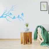 Muursticker Vogels Op Tak -  Lichtblauw -  140 x 105 cm  -  slaapkamer  woonkamer  dieren - Muursticker4Sale