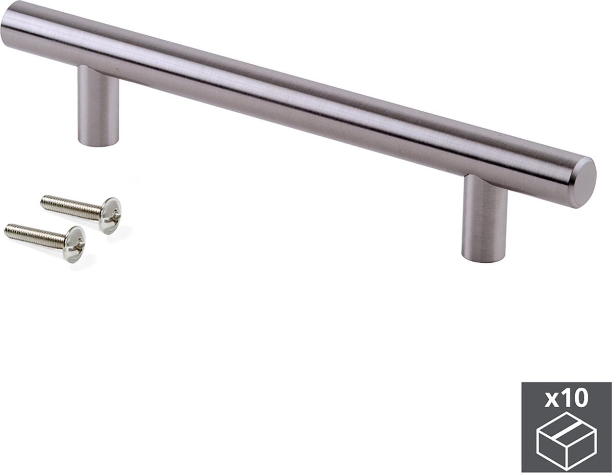 Emuca Meubelgrepen, D. 12 mm, gatenafstand 256 mm, Staal, Satijnglans nikkel, 10 st.