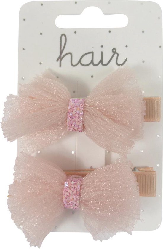 Haarspeldjes duckclip 6.0cm Chiffon Strik - Roze - 2 stuks