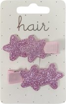 Haarspeldjes duckclip 5.5cm Glitter Sterren - Roze - 2 stuks