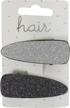 Haarspeldjes duckclip 6.0cm Glitter - Zilver/Zwart - 2 stuks