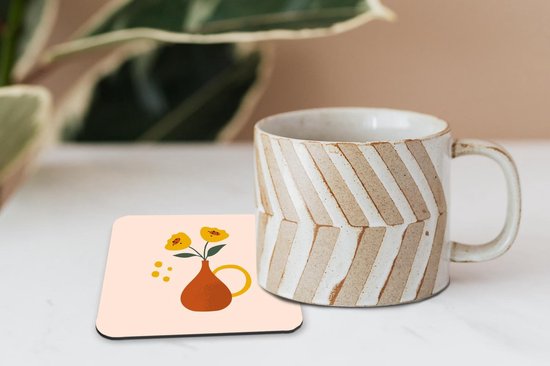 Onderzetters voor glazen - Vaas - Bloemen - Pastel - 10x10 cm - Glasonderzetters - 6 stuks