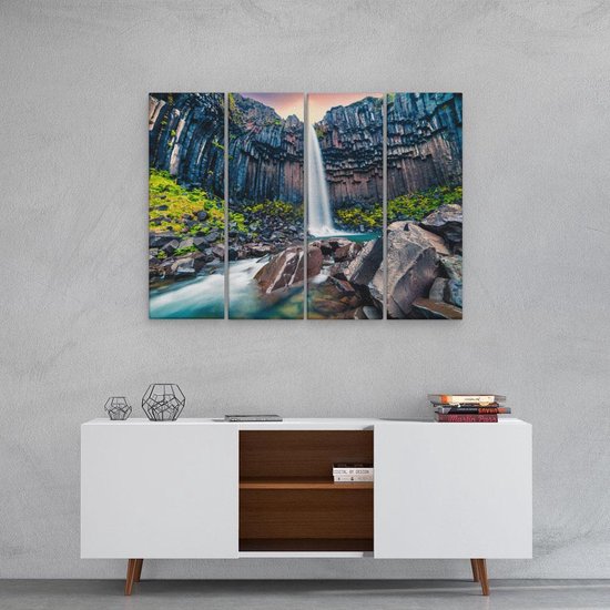 Artaza Canvas Schilderij Vierluik Waterval In IJsland  - 80x60 - Foto Op Canvas - Canvas Print