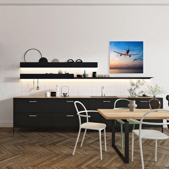 Artaza Peinture sur toile Avion au-dessus de la mer au coucher du soleil - 50 x 50 - Photo sur toile - Impression sur toile