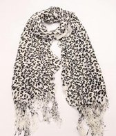 Sjaal herfst/winter geplooid met panterprint wit/zwart 180/32cm