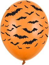 Halloween - 18x Oranje/zwarte Halloween ballonnen 30 cm met vleermuizen print - Halloween versiering/decoratie