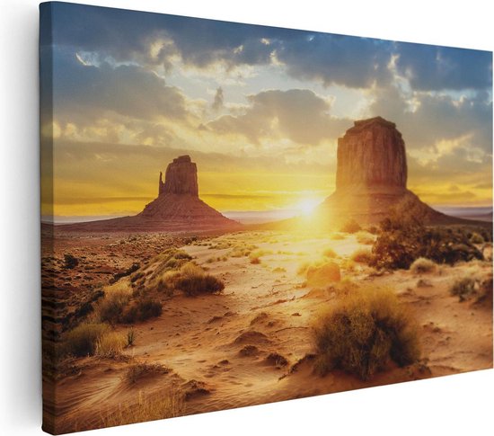 Artaza Canvas Schilderij Zonsondergang In Woestijn Monument Valley - 90x60 - Foto Op Canvas - Canvas Print - Muurdecoratie