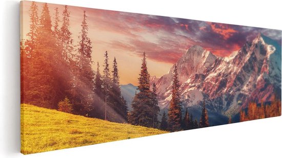 Artaza Canvas Schilderij Alpen Landschap Met Een Kleurrijke Hemel - 120x40 - Groot - Foto Op Canvas - Canvas Print