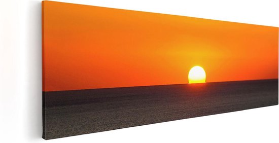 Artaza Canvas Schilderij Oranje Zonsondergang In De Oceaan - 90x30 - Foto Op Canvas - Canvas Print
