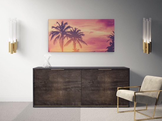 Artaza Peinture sur toile Palmiers tropicaux avec coucher de soleil - 80 x 40 - Photo sur toile - Impression sur toile