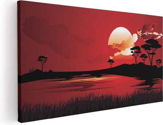 Artaza Canvas Schilderij Rode Zonsondergang In De Savanne - Abstract - 40x20 - Klein - Foto Op Canvas - Canvas Print