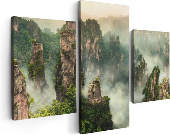 Artaza Canvas Schilderij Drieluik Zhangjiajie Klif Bergen In China - 90x60 - Foto Op Canvas - Canvas Print