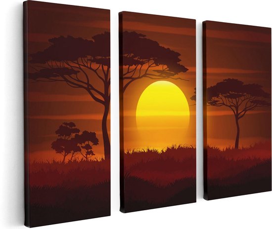 Artaza - Triptyque de peinture sur toile - Coucher de soleil dans la savane - Abstrait - 120x80 - Photo sur toile - Impression sur toile