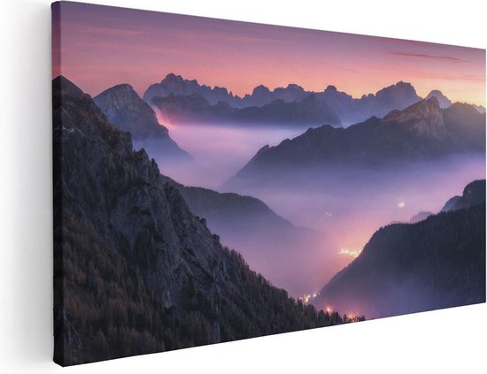 Artaza Canvas Schilderij Bergen Landschap In Italië Tijdens Zonsondergang - 100x50 - Groot - Foto Op Canvas - Canvas Print