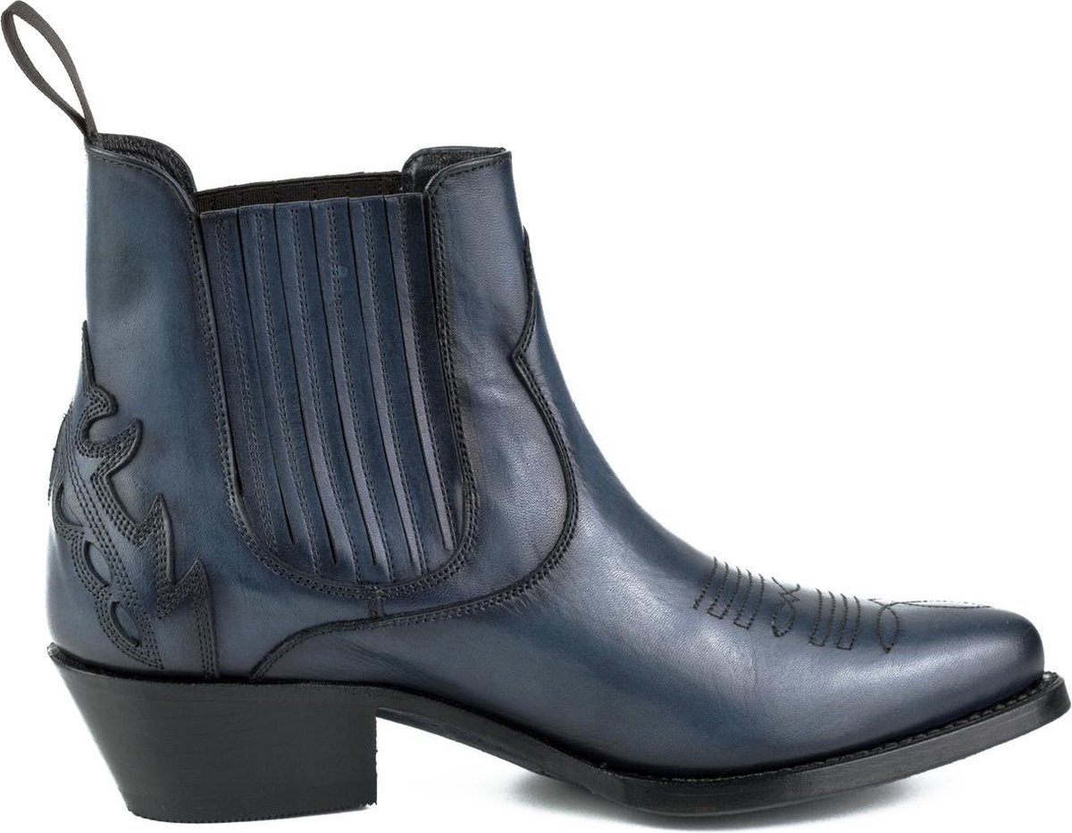 Mayura Boots 2487 Marine Blauw/ Dames Cowboy Western Fashion Enklelaars Spitse Neus Schuine Hak Elastiek Sluiting Echt Leer Maat EU 37