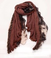 Sjaal herfst/winter met kleine pomponnetjes bruin180/50cm