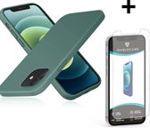 Ceezs telefoonhoesje geschikt voor Apple iPhone 12 Mini hoesje siliconen - backcover - optimale bescherming - / geschikt voor Apple iPhone 12 Mini case silicone groen + glazen Screen Protector