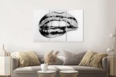Schilderij -  Metallic lippen, zwart/wit, 120x80cm, 3 luik, premium print