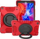 Case2go - Tablet hoes geschikt voor iPad 2021 - 10.2 Inch - Extreme Hand Strap Armor Case - Rood/Zwart