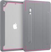 Case2go - Tablet hoes geschikt voor Apple iPad 2021 - 10.2 Inch - Tri-Fold Book Case met Transparante Back Cover en Pencil Houder - Roze/Grijs