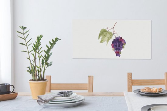 Tableau Peinture Raisins - Feuilles - Branche - 80x40 cm - Décoration murale