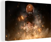Canvas Schilderij Rugby - American Football - Vuur - 90x60 cm - Wanddecoratie