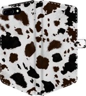 Apple iPhone 7 Plus Telefoonhoesje - Portemonneehoesje  - Met pasjeshouder - Met Dierenprint - Koeien Patroon - Donkerbruin