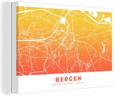 Canvas Schilderij Stadskaart - Bergen - Oranje - Geel - 120x80 cm - Wanddecoratie