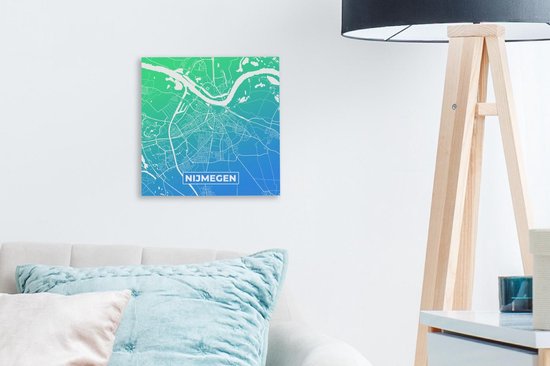 Tableau sur Toile City Map - Nijmegen - Vert - Blauw - 20x20 cm - Décoration murale