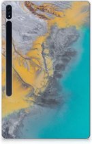 Tablet Hoes Samsung Galaxy Tab S7 Plus Leuk Case Marble Blue Gold met transparant zijkanten