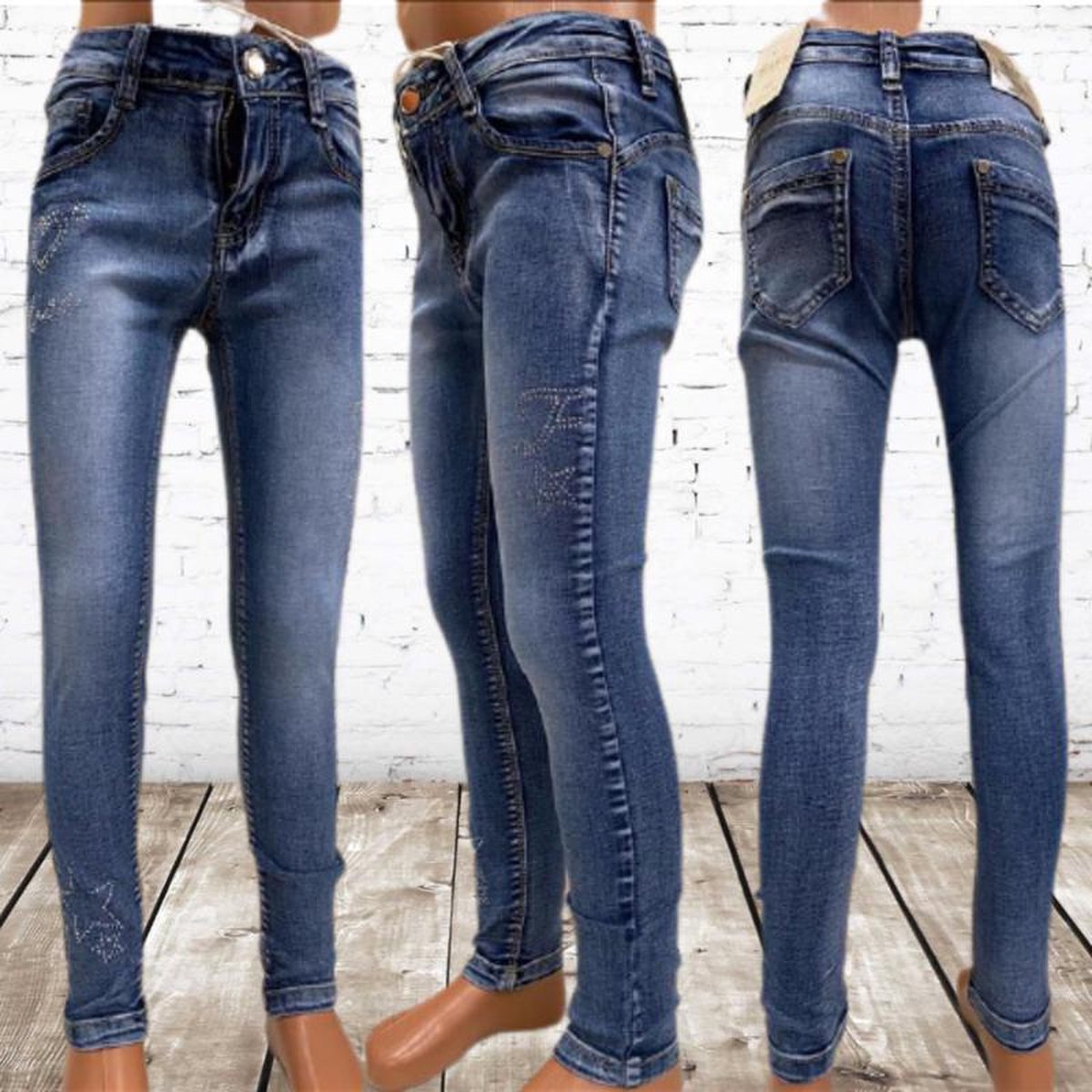 Meisjes jeans met sterren - Blauw - 98/104
