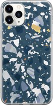 Apple iPhone 11 Pro Max Telefoonhoesje - Transparant Siliconenhoesje - Flexibel - Met Marmerprint - Terrazzo - Donkerblauw