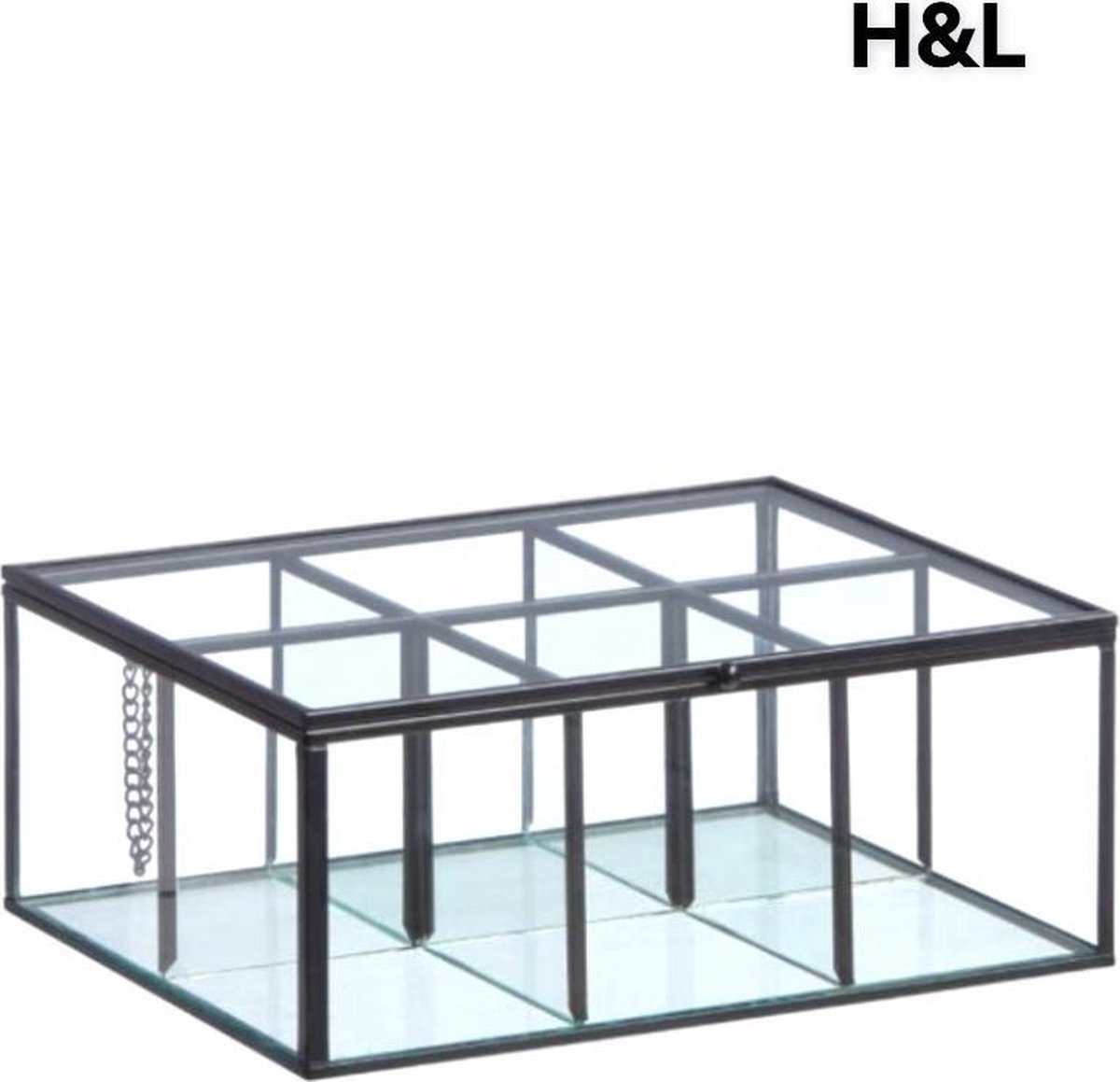 H&L theedoos glas / zwart / 6 vakjes / 22 x 16 x 9 cm | bol.com