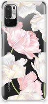 GSM Hoesje Xiaomi Redmi Note 10 5G Back Case TPU Siliconen Hoesje Doorzichtig Mooie Bloemen