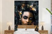 Behang - Fotobehang Bloemen - Vrouw - Goud - Breedte 200 cm x hoogte 300 cm