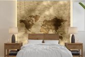 Behang - Fotobehang Wereldkaart - Goud - Bruin - Breedte 350 cm x hoogte 350 cm