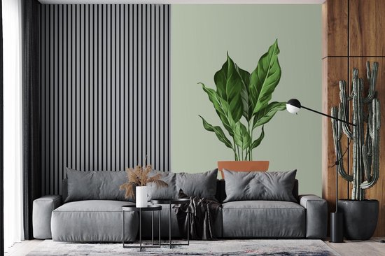 Illustration d'une plant aux feuilles luxuriantes sur fond gris-bleu 145x220 cm