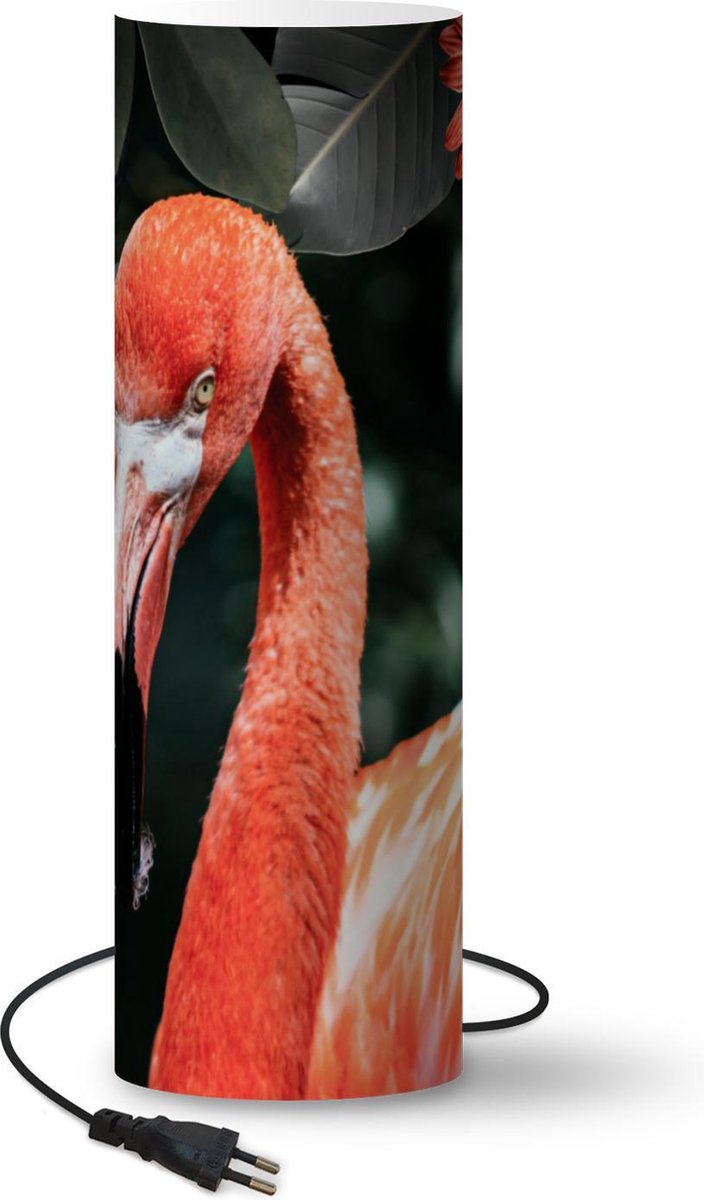 Lamp - Nachtlampje - Tafellamp slaapkamer - Flamingo - Bloemen - Bladeren - Veren - 50 cm hoog - Ø15.9 cm - Inclusief LED lamp