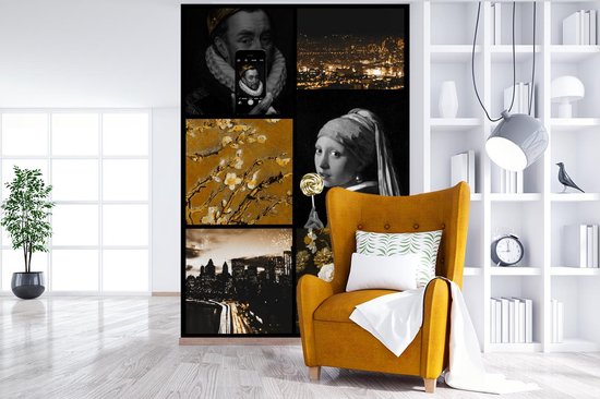 Papier peint - Collage de Papier peint photo - Art - Or - Zwart - Largeur 160 cm x Hauteur 240 cm