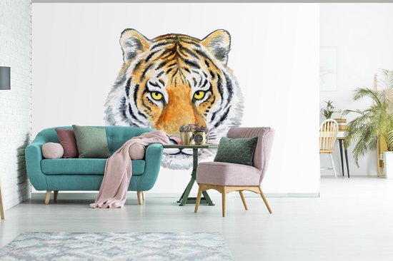 Papier peint - Papier peint photo Tigre - Tête - Jaune - Largeur 525 cm x hauteur 350 cm