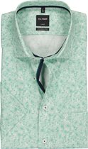 OLYMP Luxor modern fit overhemd - korte mouw - groen met wit dessin (contrast) - Strijkvrij - Boordmaat: 41