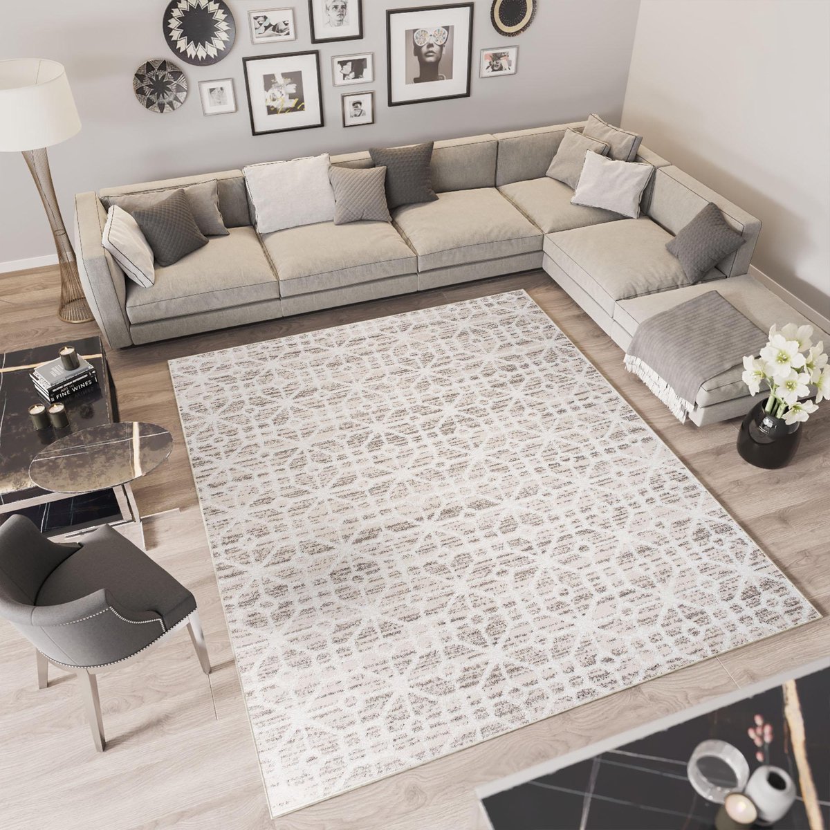 Tapiso Troya Vloerkleed Woonkamer Slaapkamer Beige Lijnen Golven Design Eyecatcher Interieur Stijlvol Woonsfeer Modern Trendy Duurzaam Hoogwaardig Tapijt Maat - 240x330 Creme