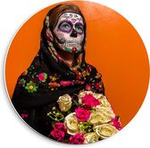 Forex Wandcirkel - Vrouw Verkleed van Halloween - 40x40cm Foto op Wandcirkel (met ophangsysteem)