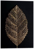 Dibond - Gouden Nerven van Blad op Zwarte Achtergrond - 40x60cm Foto op Aluminium (Wanddecoratie van metaal)