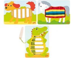 GOKI Weefpatronen - Krokodil, Hond En Paard - 7 Kleuren Wol - Creatief Spelen - 3 Jaar