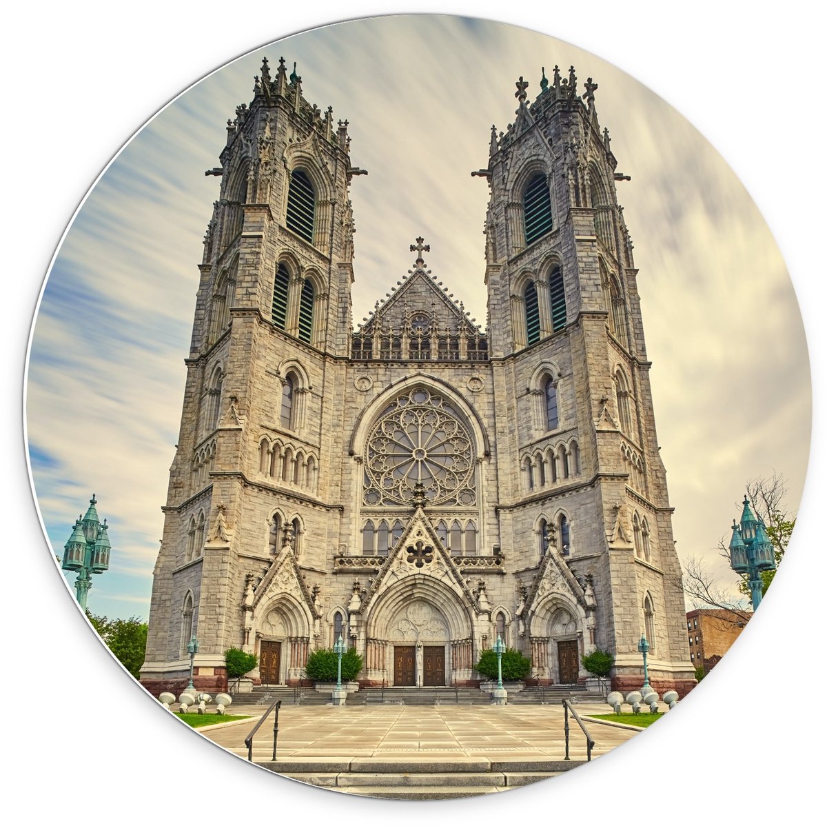KuijsFotoprint Schilderij - Cathedral Basilica The Sacred Heart New Jersey - Wit, Blauw En Grijs - 70 X 70 Cm